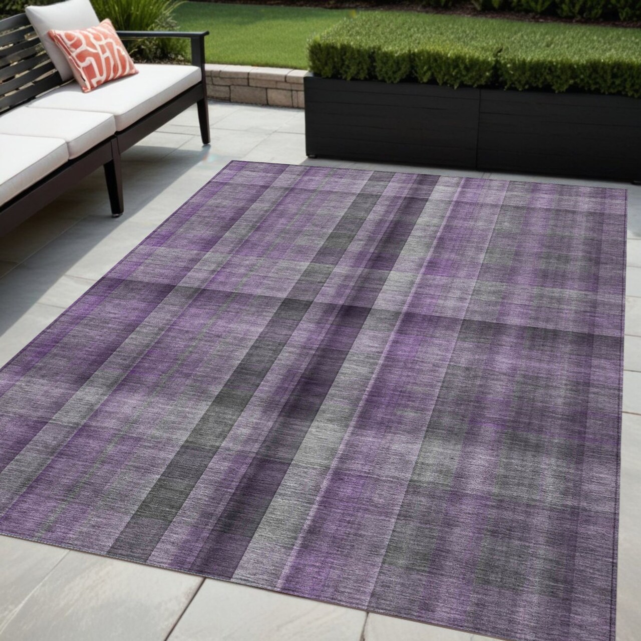 Edge Collections - 5' x 8' - Purple - Non-Skid Washable Plaid Area Rug for Indoor and Outdoor Use - 1 Piece